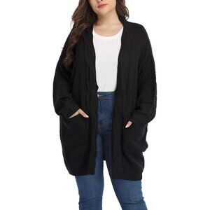 Plus Size Oversized Cable Knit Sweater Long Cardigan Patch Pockets